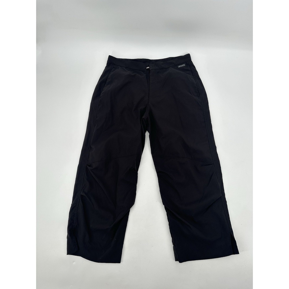 Vintage Athleta Pants Women's Sz M Black Wide Leg Nylon‎ Athletic Casual Y2K